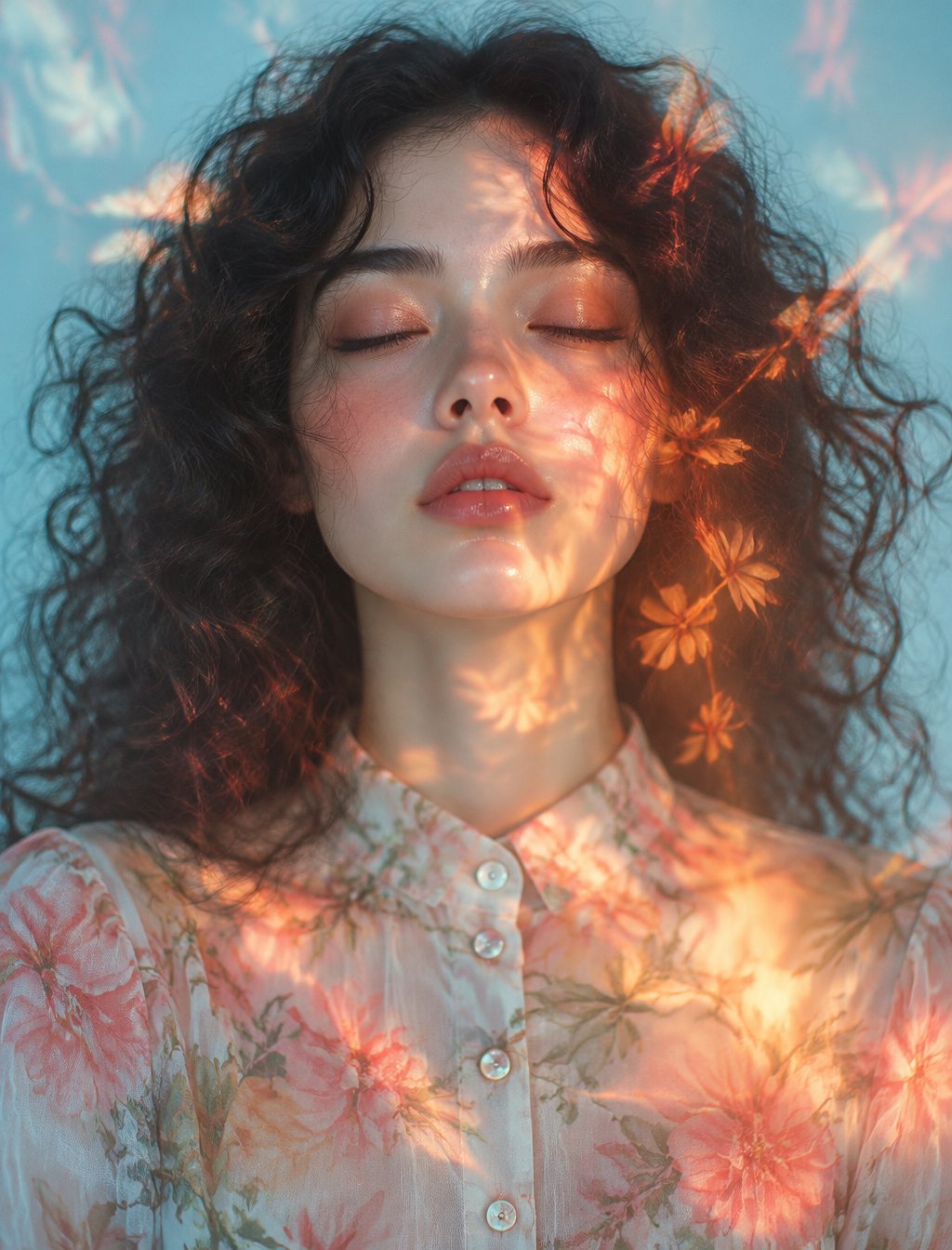 Image inspiration - A young woman with closed eyes and softly parted lips fac...