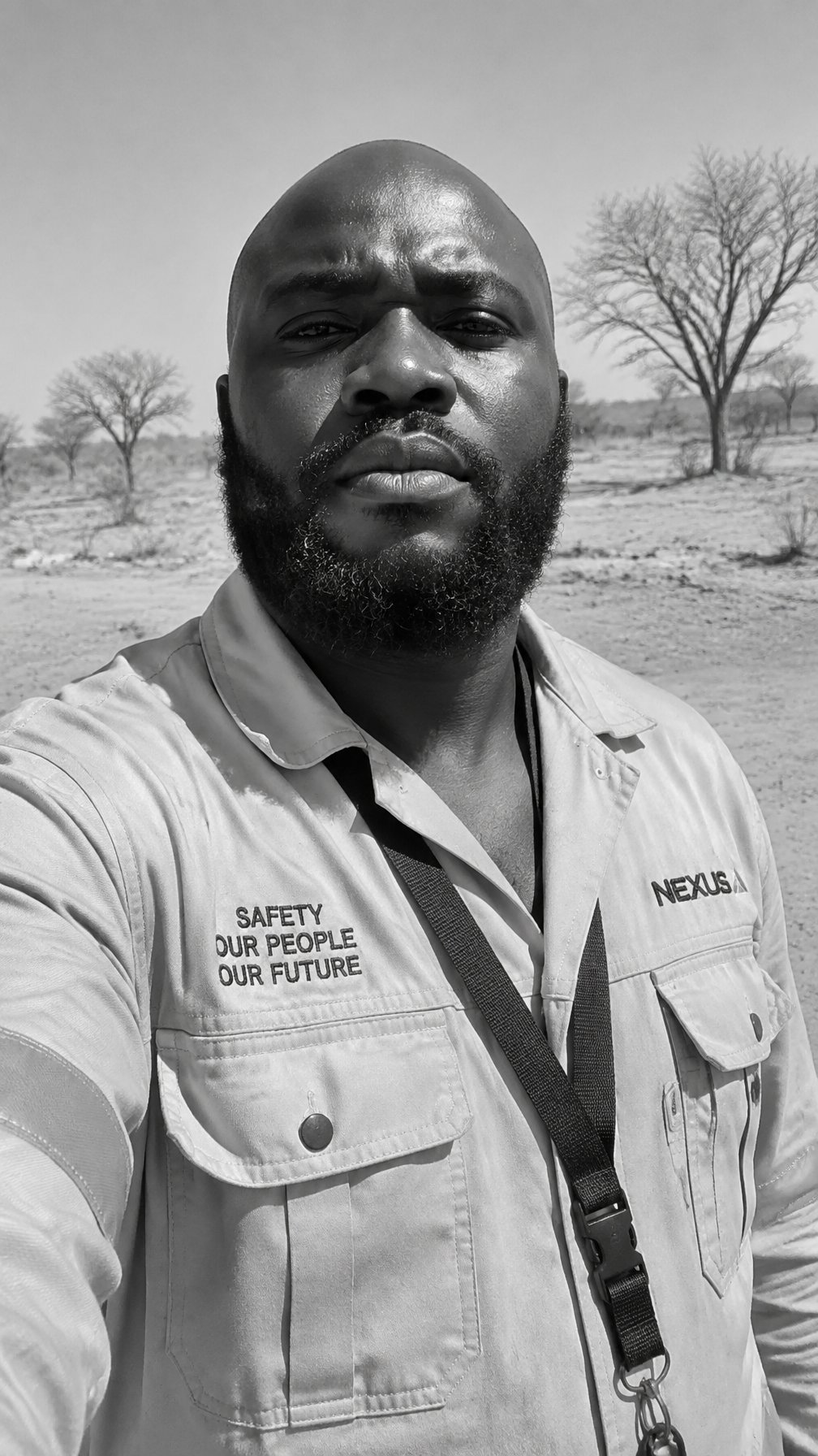 Image inspiration - A Black man with a shaved head and full textured beard fa...
